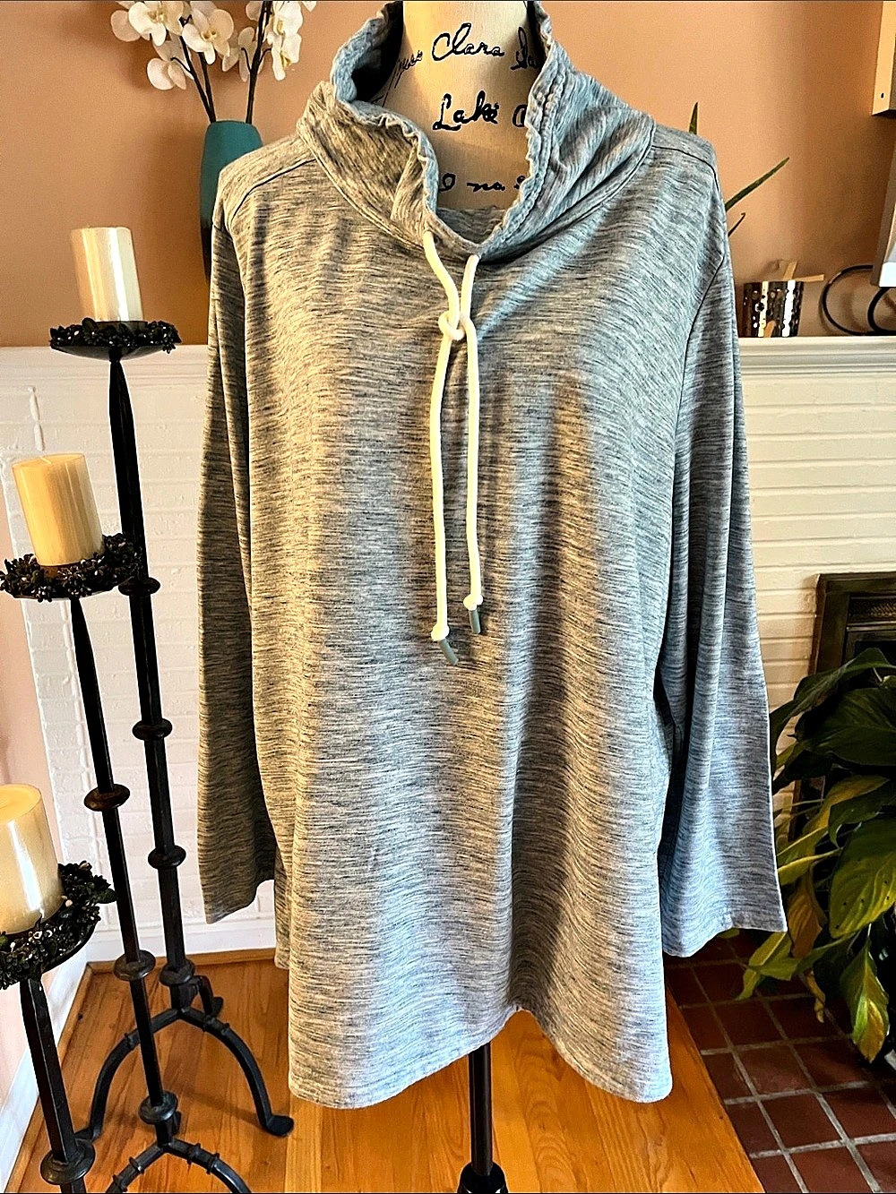 T by Talbots Drawstring Mock Neck Tunic in Gray & Green Size 3X L